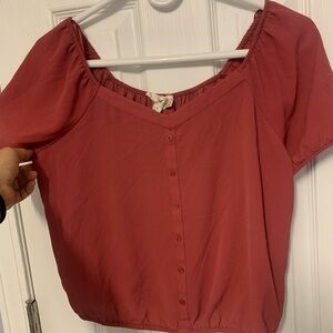 Pink Rose Dusty Rose Button-Front Short Sleeve Top